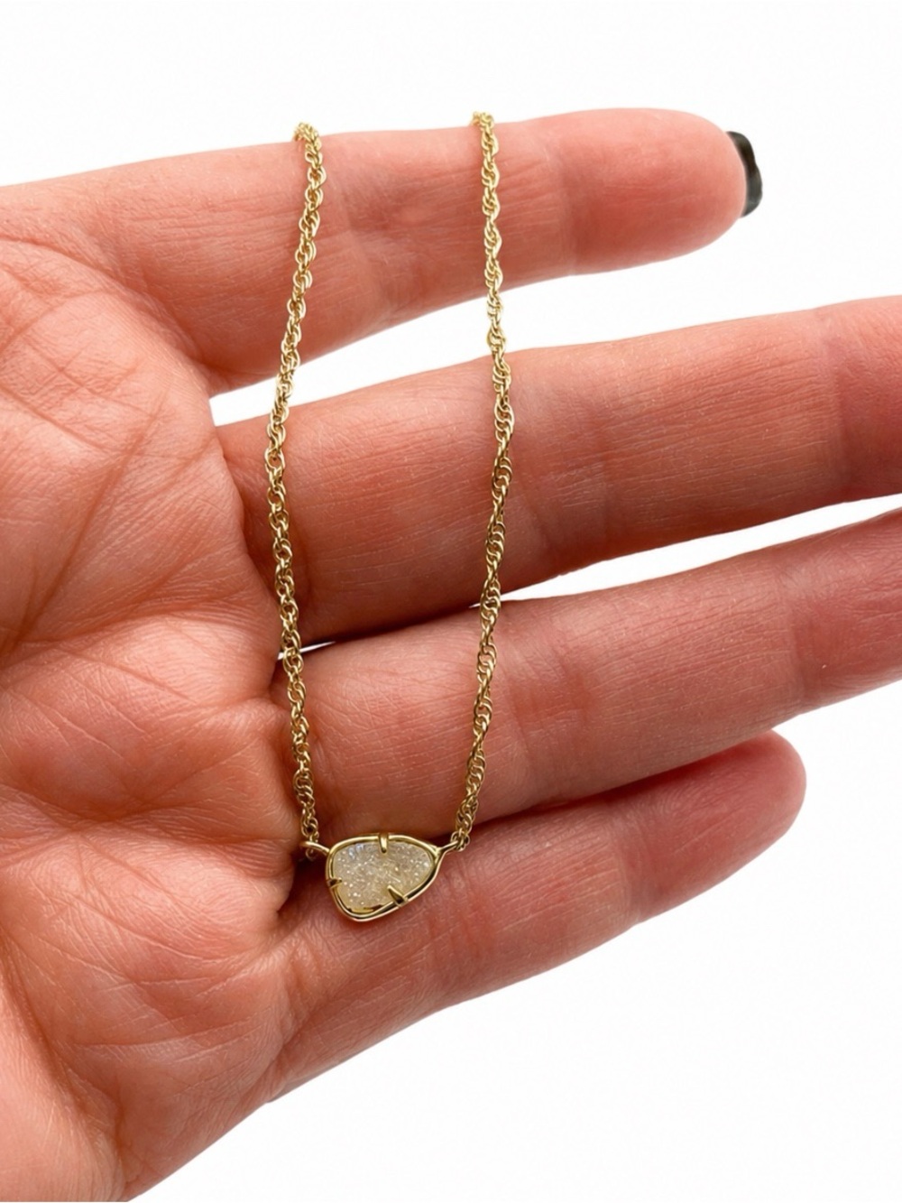 Kendra Scott Gold Tone White Iridescent Drusy Necklace